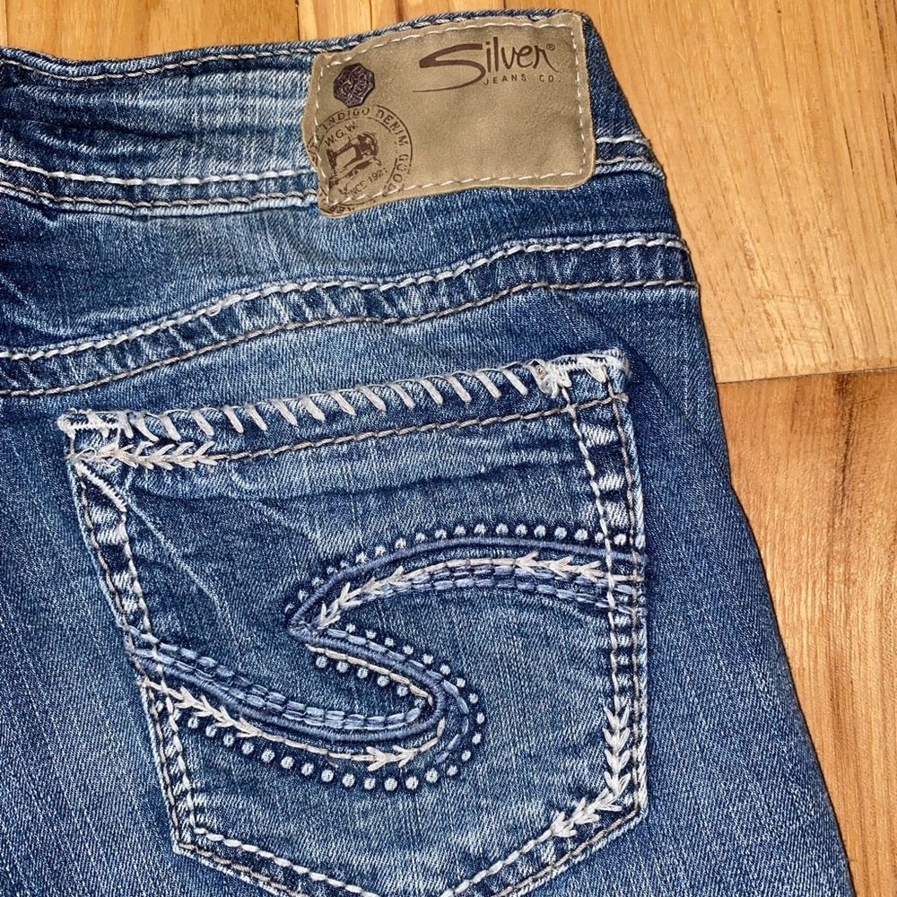 Silver boot cut jeans!!